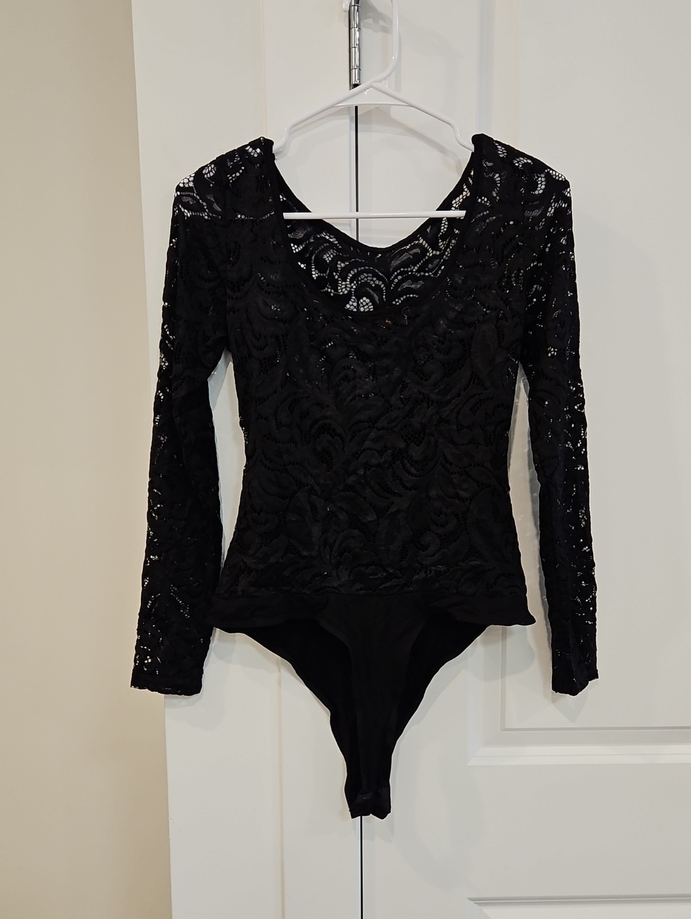 Donna Karan Black Lace Long-Sleeve Bodysuit